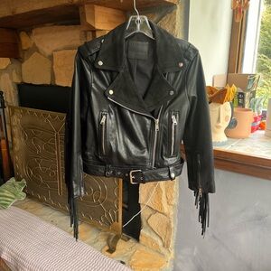 ALL SAINTS FRINGED LEATHER JACKET